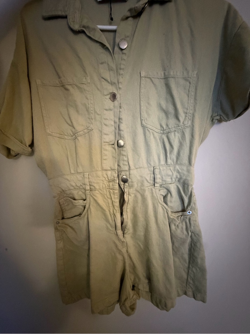 Zara Utility Short Sleeve Romper in Olive